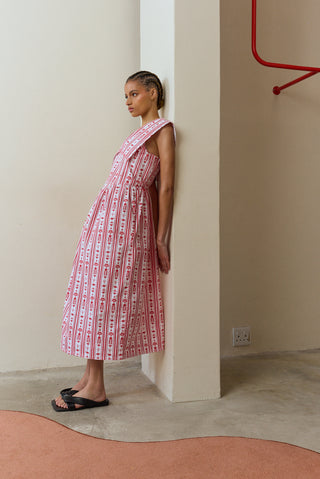 Zethu Red and White Collar Dress