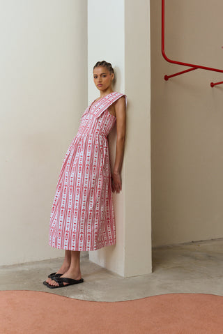 Zethu Red and White Collar Dress
