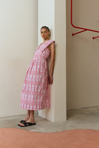 Zethu Red and White Collar Dress