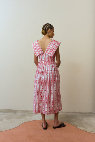 Zethu Red and White Collar Dress