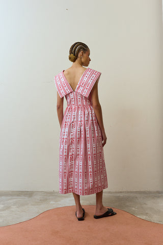 Zethu Red and White Collar Dress