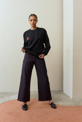 Lerato Black Longsleeve Tshirt with  Embroidery Detail