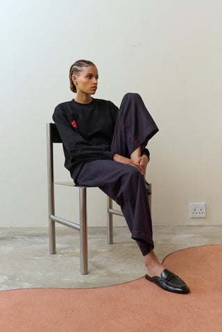 Lerato Black Longsleeve Tshirt with  Embroidery Detail