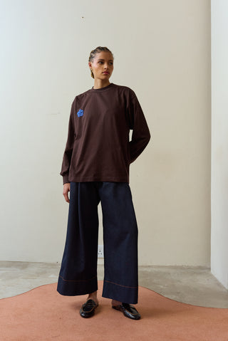 Nobuhle Brown Long Sleeved Shirt with Flower Embroidery