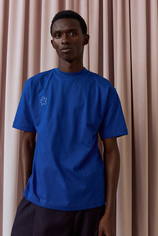 Cobalt Blue Embroidery  Flower T-shirt