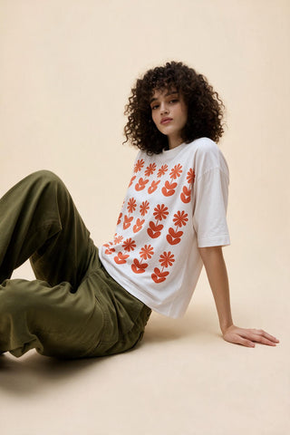 Coral Flower Print Tshirt